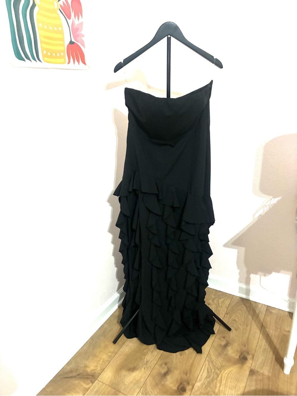 Oh Polly Black Strapless Ruffle Gown
